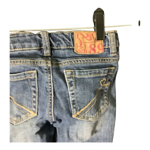 The Childrens Place 1989 Girls 6X Adjustable Waist Patched Capri Denim Jeans Blu - Picture 13 of 14